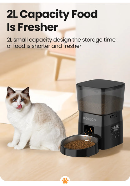 Button-Controlled Smart Automatic Cat Feeder for Kibble for Cats and Dogs.