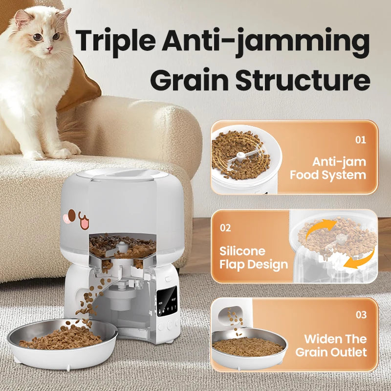 Wi-Fi Automatic Cat Feeder with Stainless Steel Bowl for Dry Food.