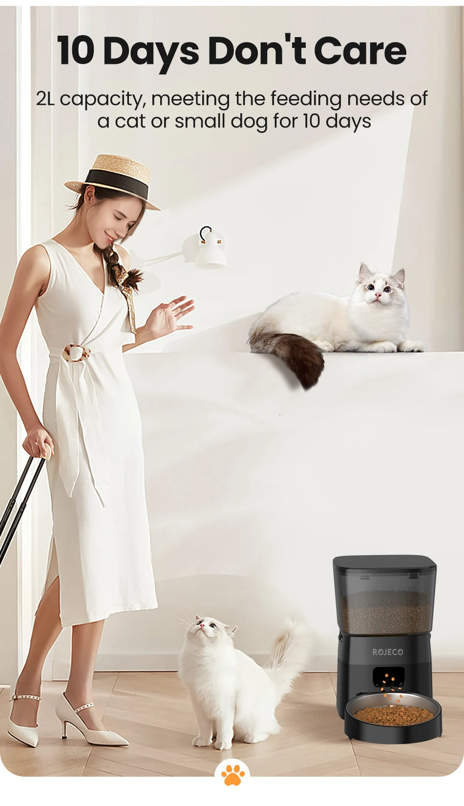 Button-Controlled Smart Automatic Cat Feeder for Kibble for Cats and Dogs.