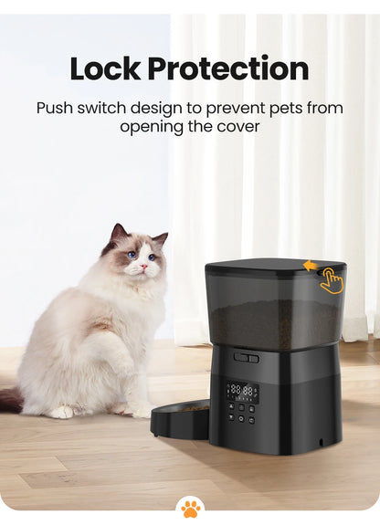 Button-Controlled Smart Automatic Cat Feeder for Kibble for Cats and Dogs.