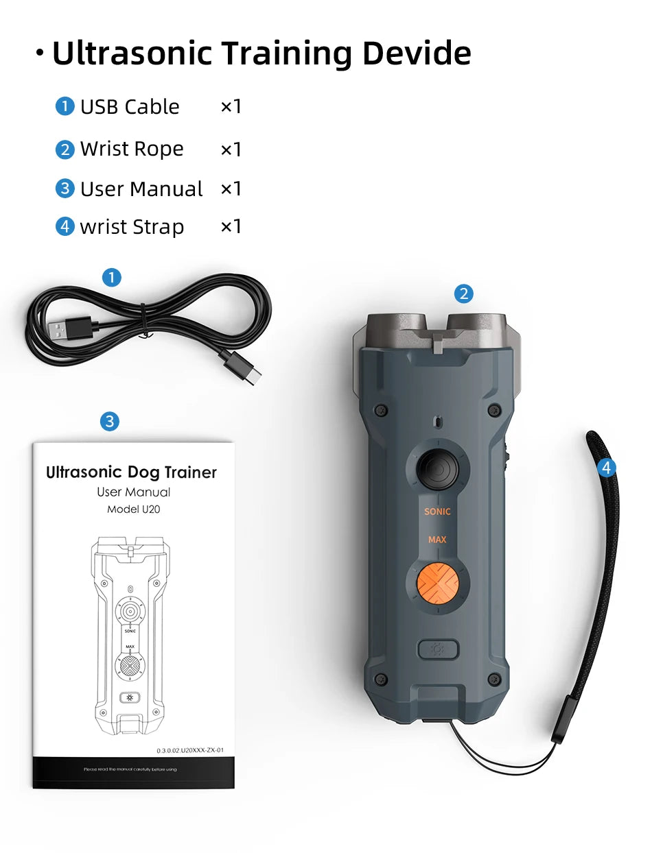 Ultrasonic Dog Repeller: Rechargeable Anti-Barking Device with LED Flashlight