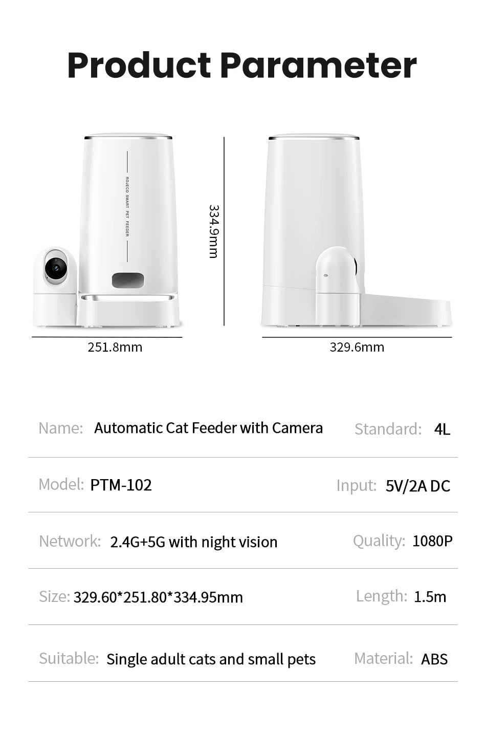 4L Wi-Fi Automatic PetFeeder with 360° Camera