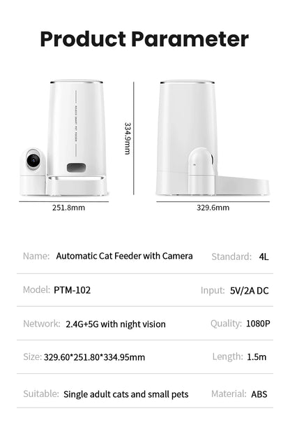 4L Wi-Fi Automatic PetFeeder with 360° Camera