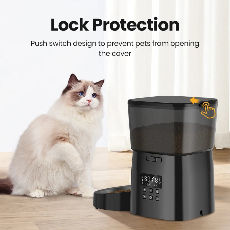 Button-Controlled Smart Automatic Cat Feeder for Kibble for Cats and Dogs.