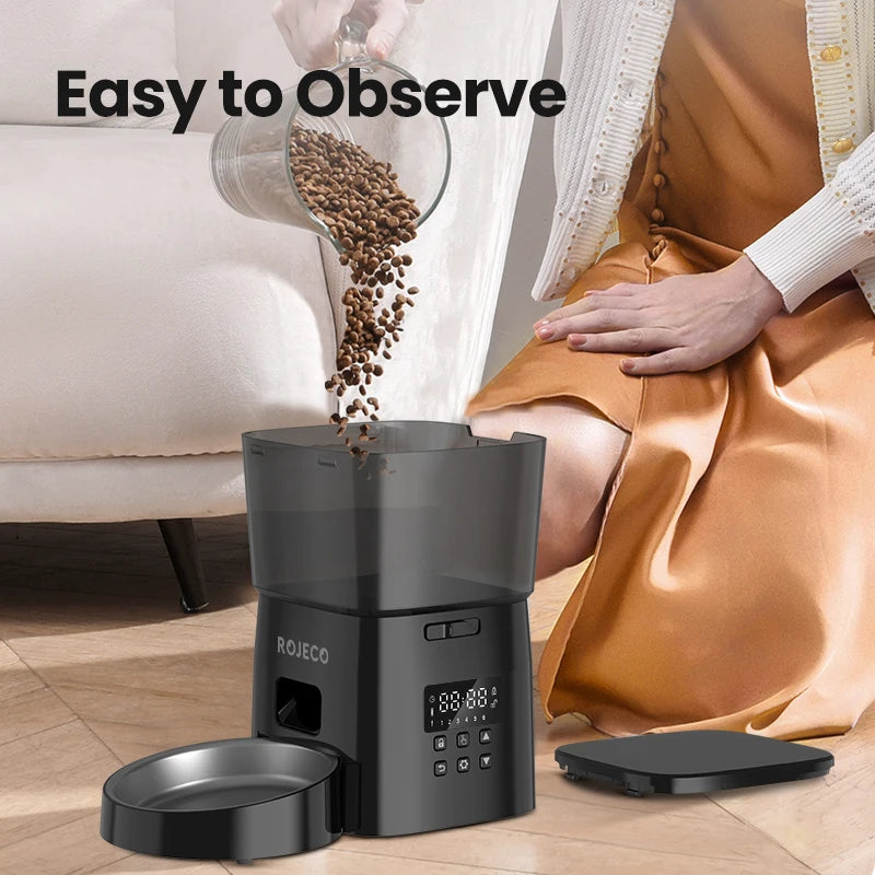 Button-Controlled Smart Automatic Cat Feeder for Kibble for Cats and Dogs.