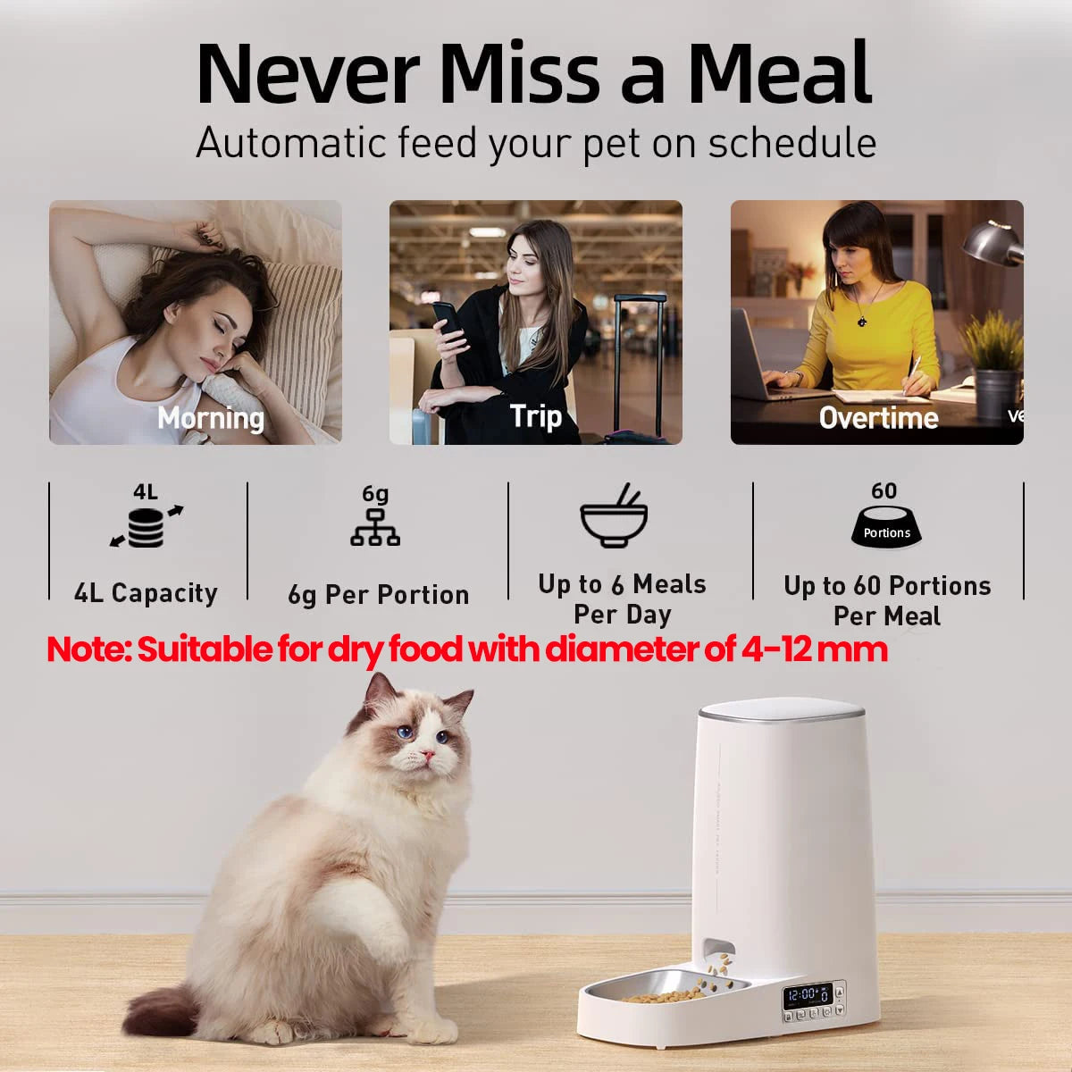 4L Automatic Cat Feeder for Dry Food for Cats and Dogs.