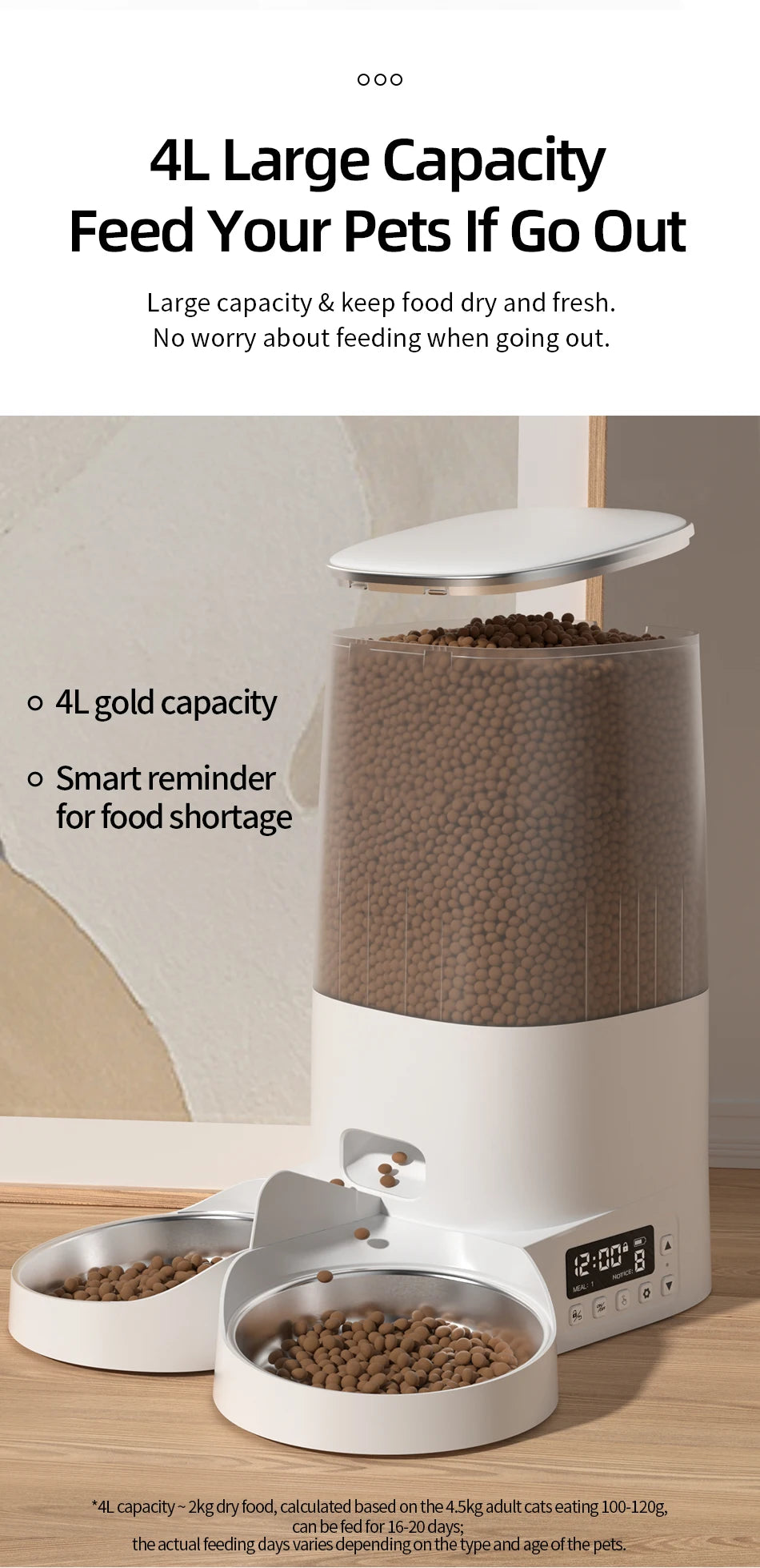 4L Automatic Cat Feeder for Dry Food for Cats and Dogs.