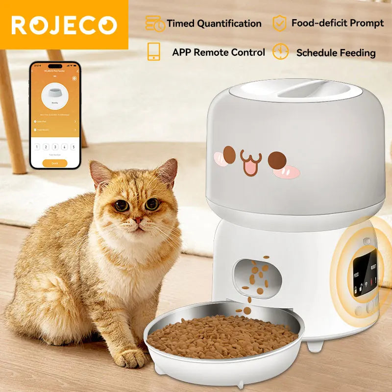 Wi-Fi Automatic Cat Feeder with Stainless Steel Bowl for Dry Food.