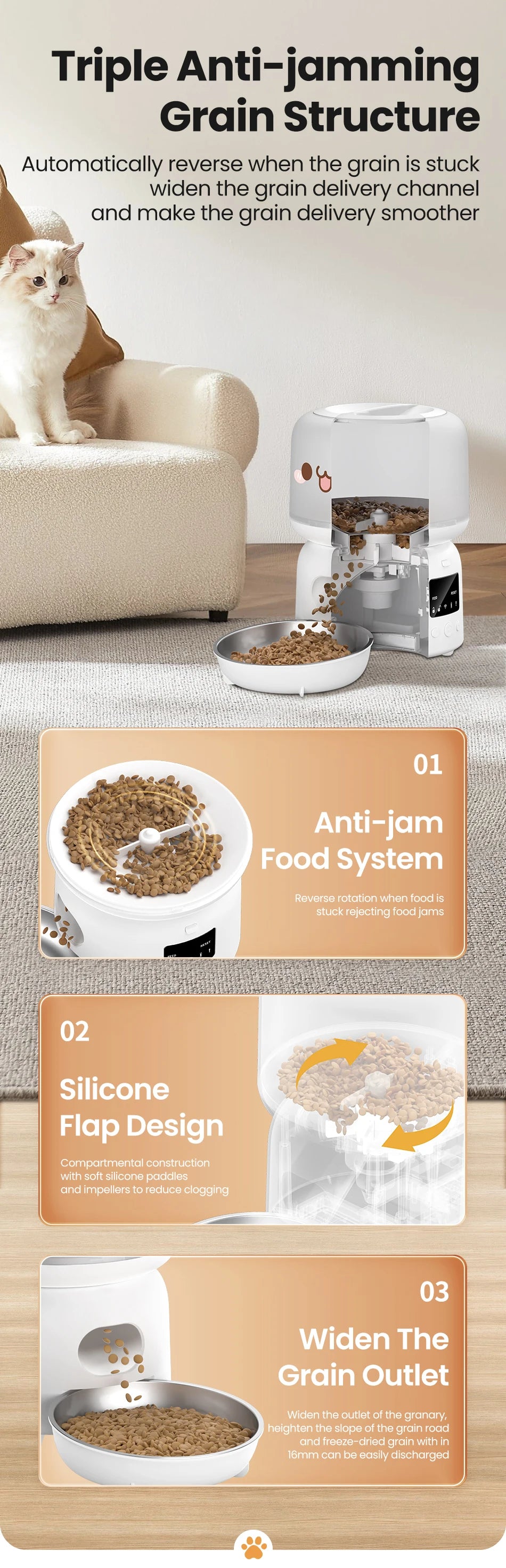 Wi-Fi Automatic Cat Feeder with Stainless Steel Bowl for Dry Food.