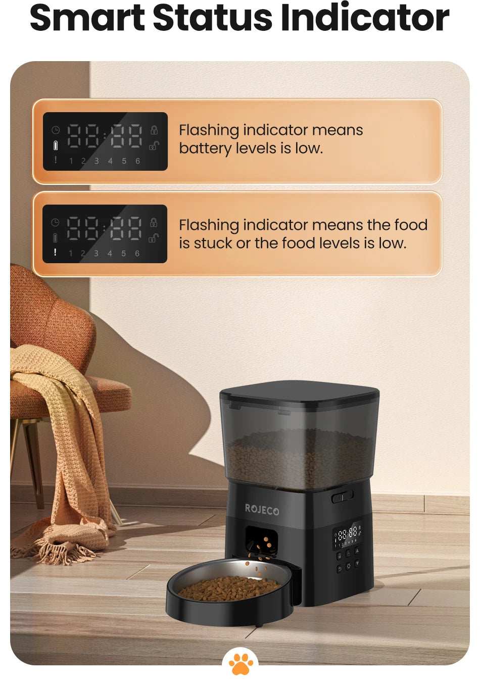 Button-Controlled Smart Automatic Cat Feeder for Kibble for Cats and Dogs.