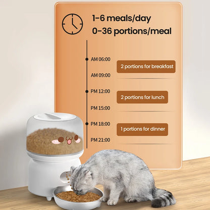 Wi-Fi Automatic Cat Feeder with Stainless Steel Bowl for Dry Food.